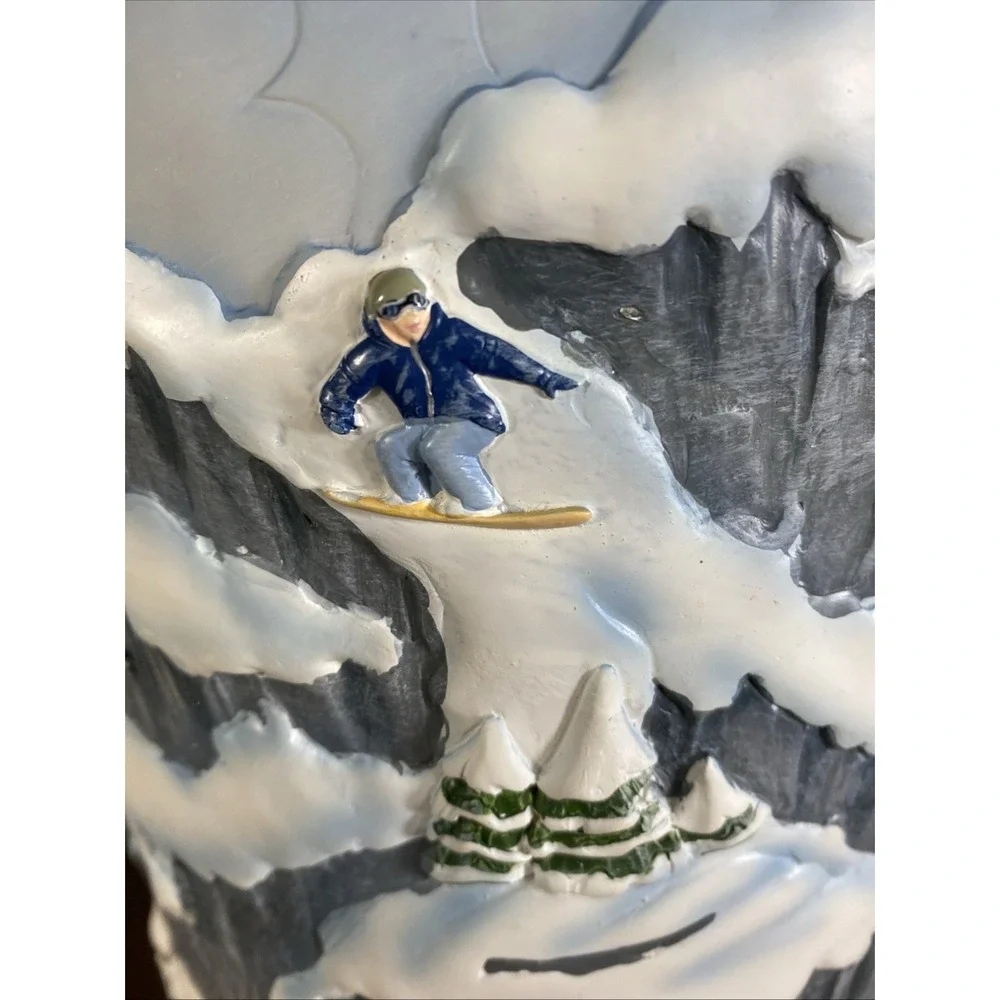 Christmas Wastebasket Hand-Painted Skiing Mountains Indoor Trash Can Resin